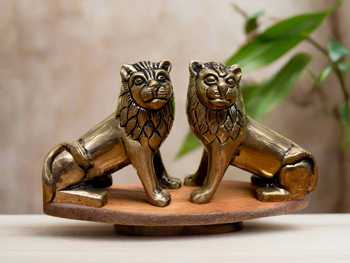 Brass Lion and Lioness Home Decor (set of 2)