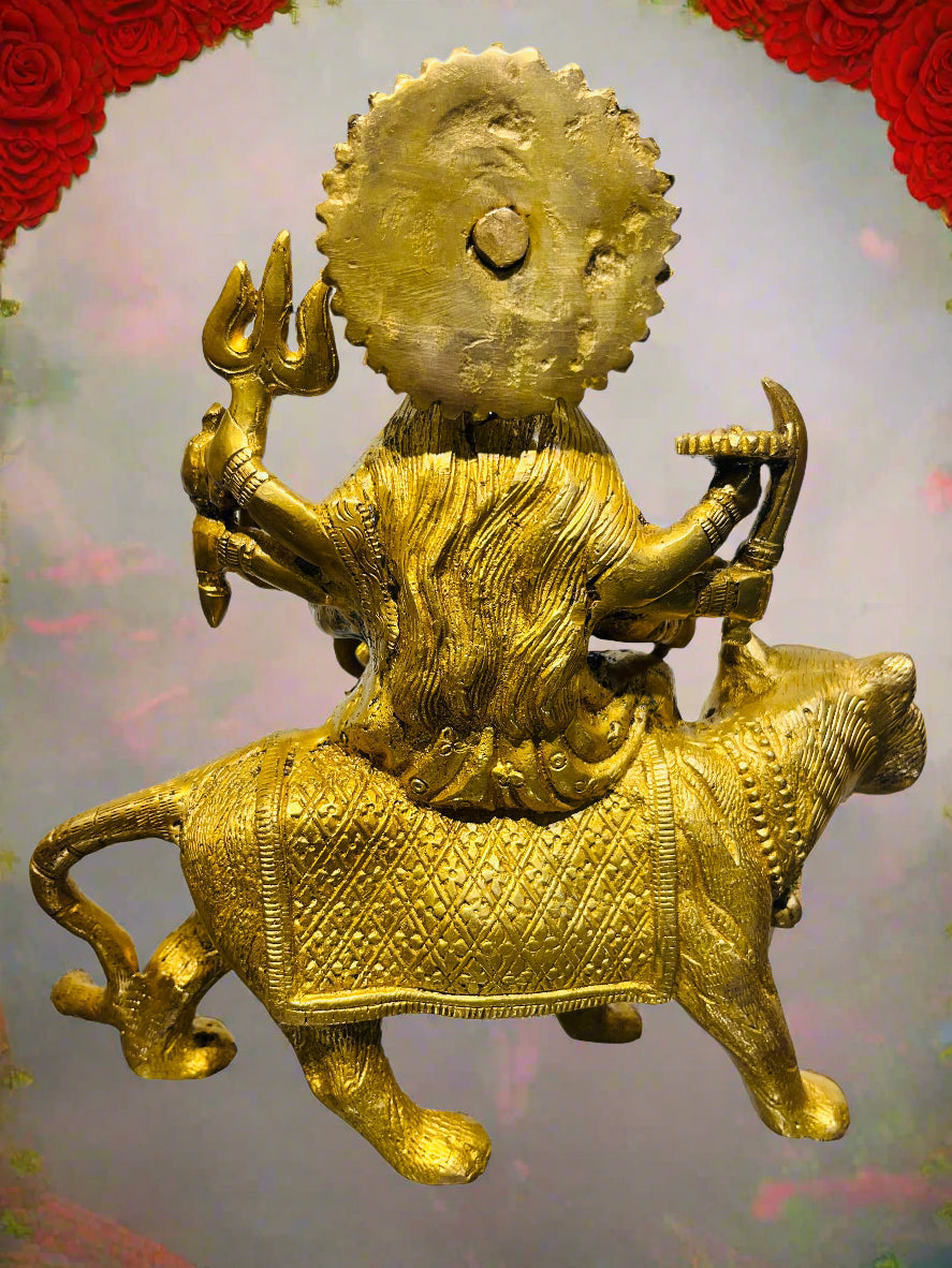 Maa Durga Idol sitting on Lion with Golden Polish