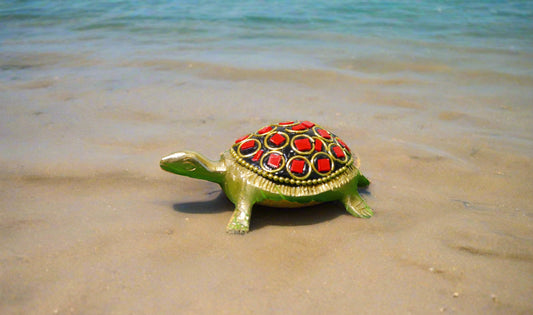Feng Shui Vastu Metal Tortoise | Turtle Showpiece with Multicolour Stones