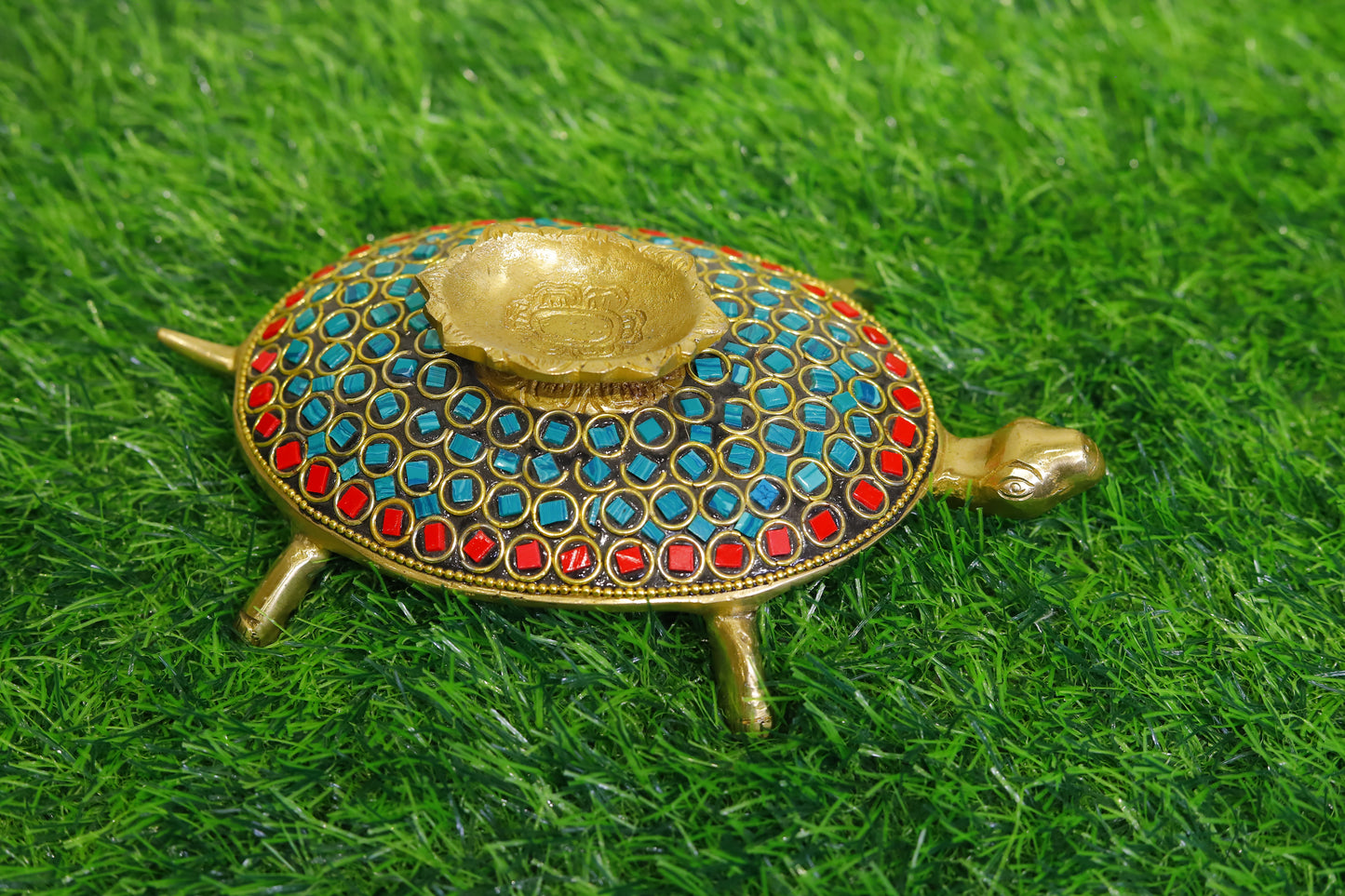 The Artage Brass Feng Shui Vastu and Shankh Tortoise with Stone Statue Showpiece
