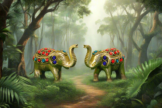 Brass Small Elephant with Stonework