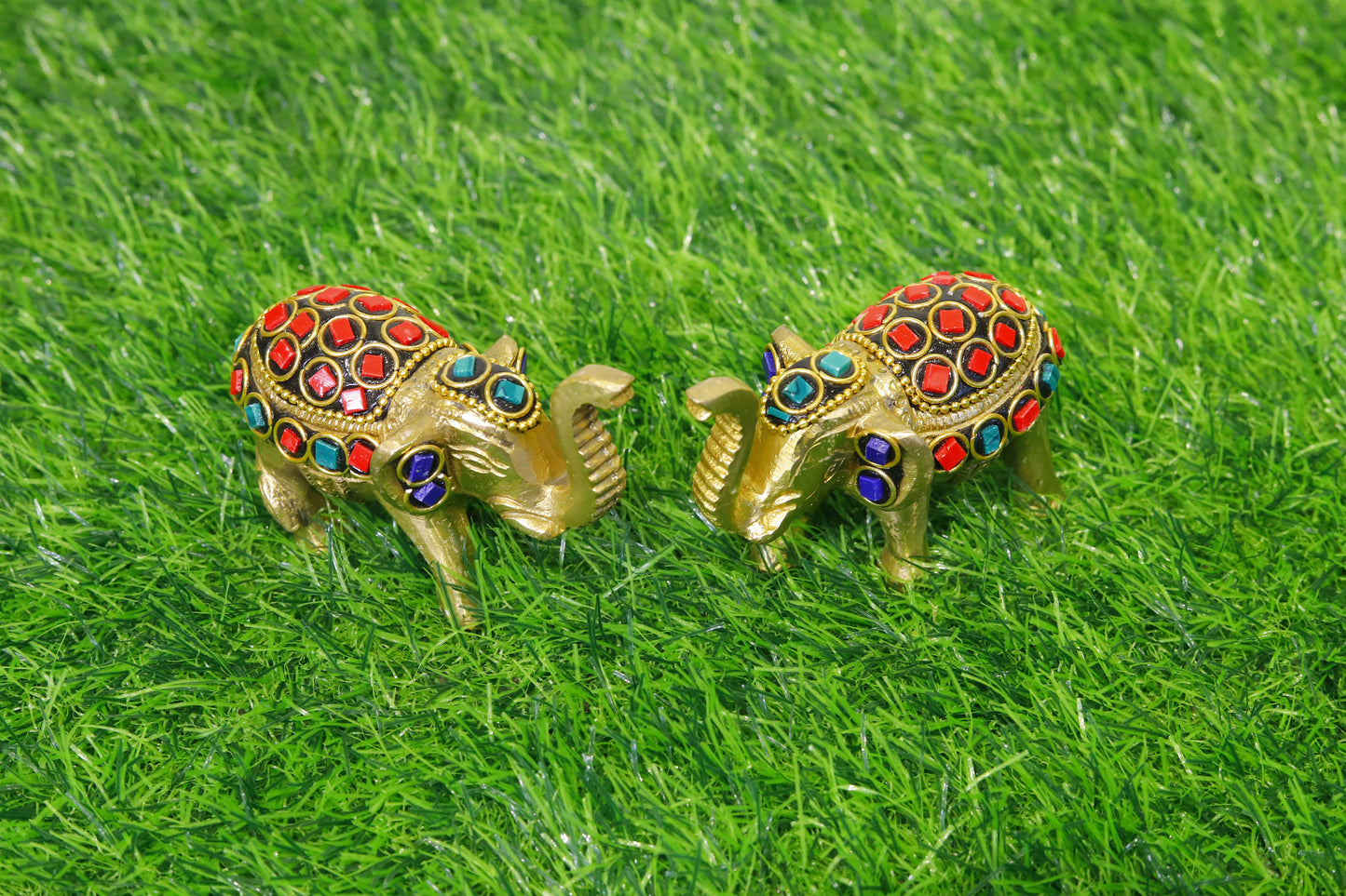 Brass Small Elephant with Stonework