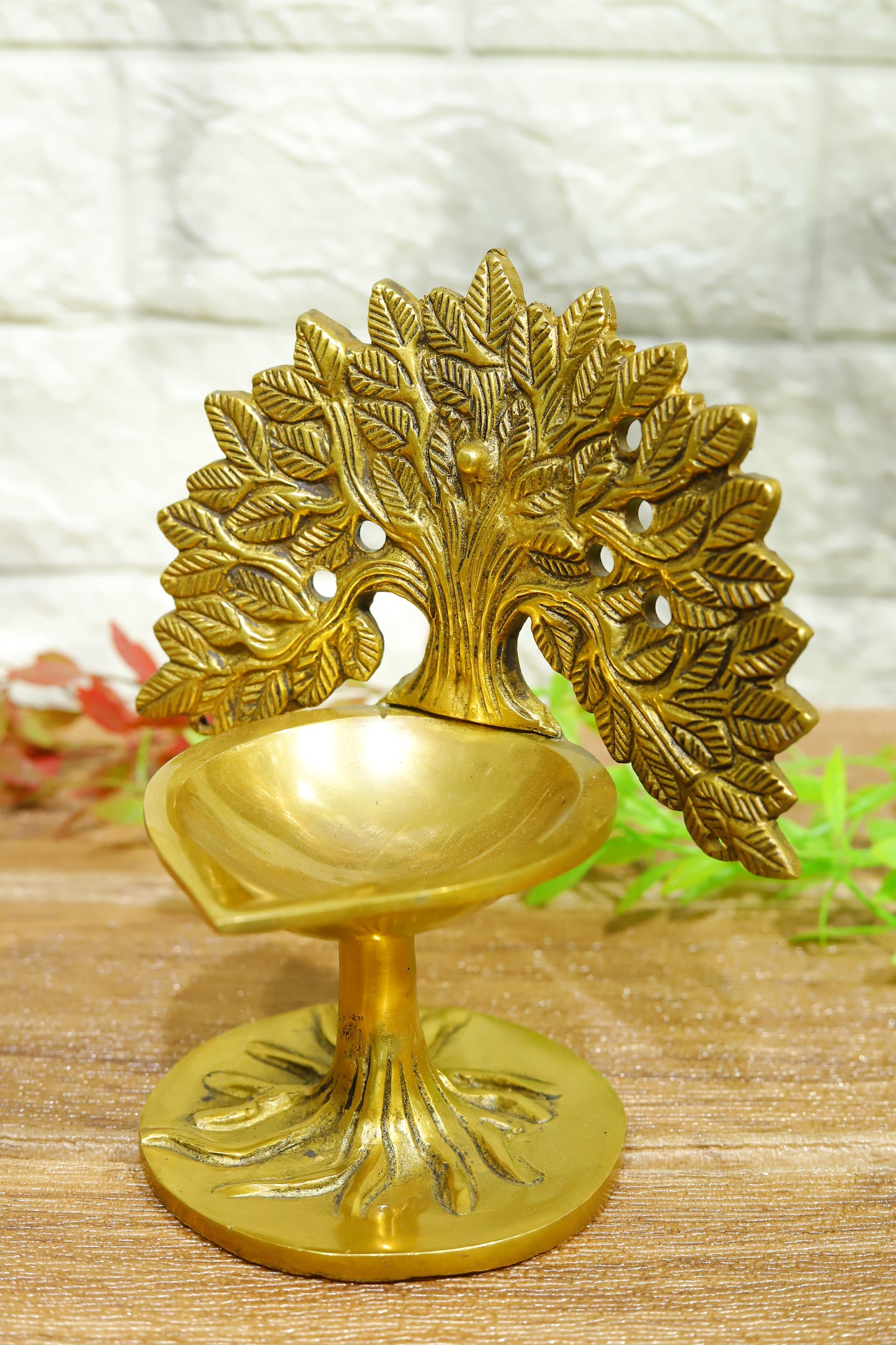 Brass Diya with Tree Art Design Handicraft Art
