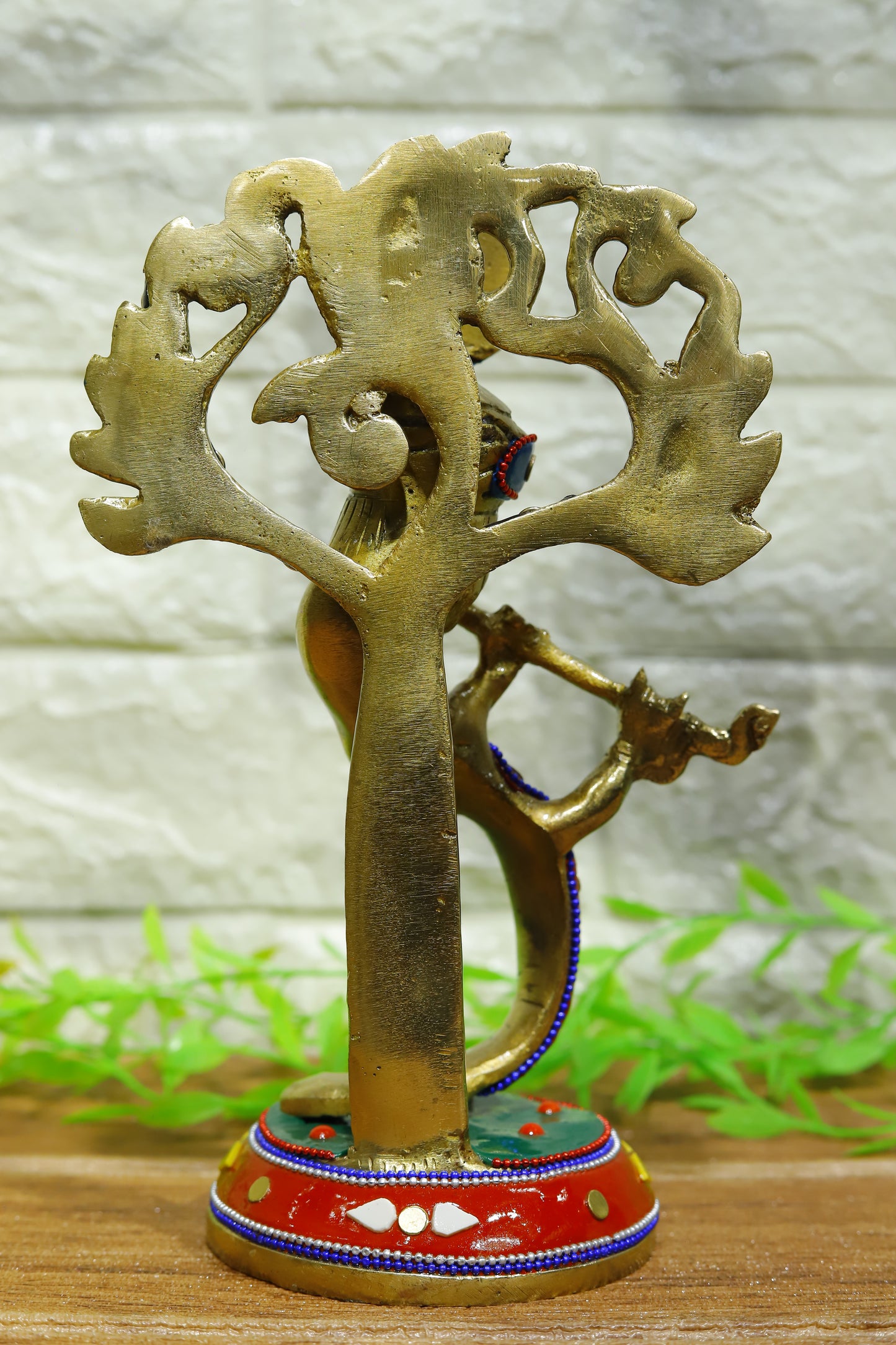 Brass Antique Lord Krishna with Flute Painted Sculpture