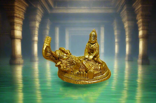 Brass Vishnu Lakshmi Sitting on Sheshnag Idol