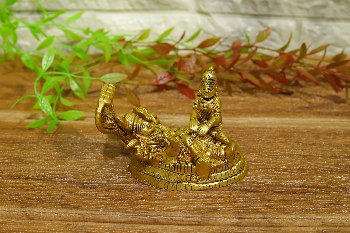 Brass Vishnu Lakshmi Sitting on Sheshnag Idol