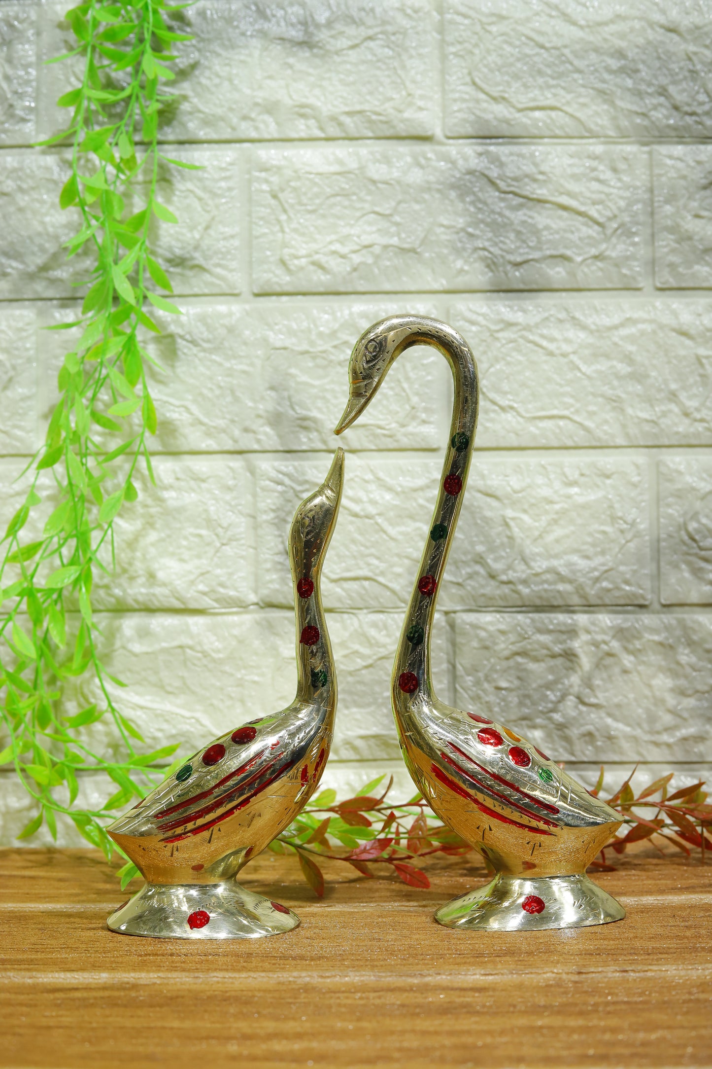 Brass Showpiece Duck Statue Plain and Painted Pair