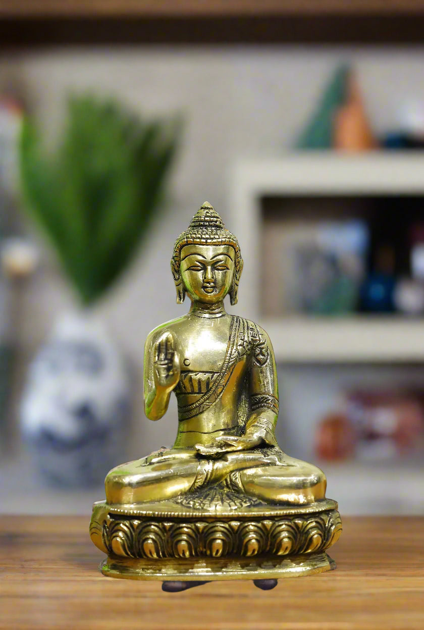 Lord Gautam Buddha Brass Statue in Sitting Aashrvid Mudra