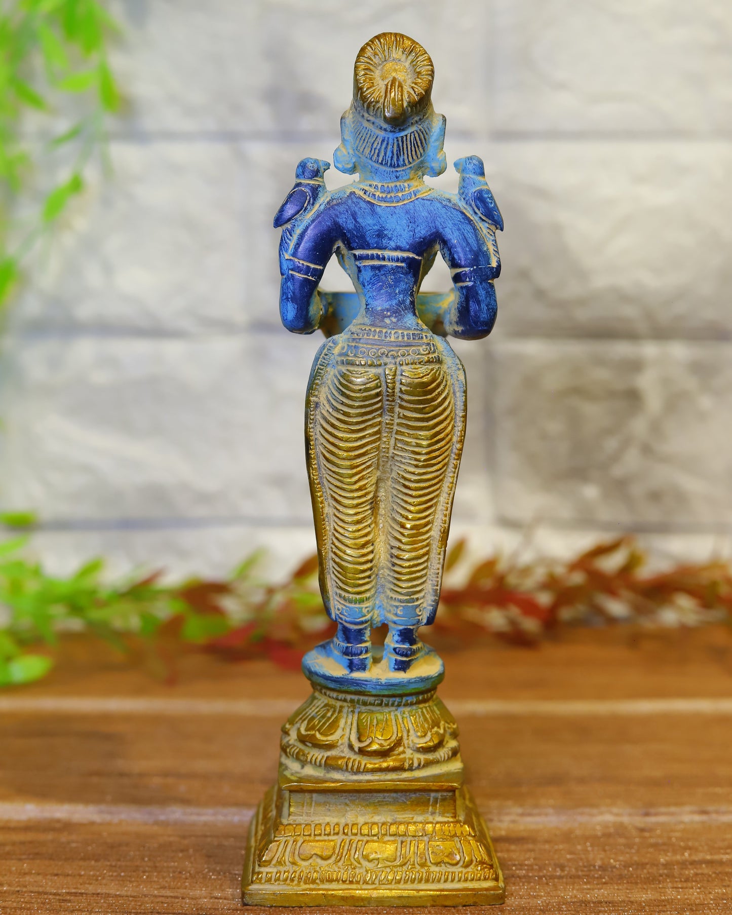 Brass Blue Antique Goddess Lakshmi with Diya