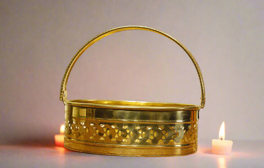 ॐ Oval Shaped Laser Cut Brass Puja Basket